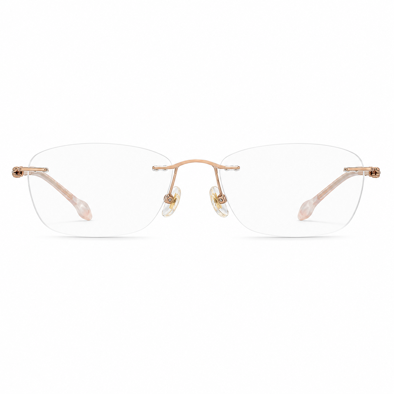 Gold Unisex Semi-Titanium Rimless Rounded-Rectangle Glasses, clean front product view