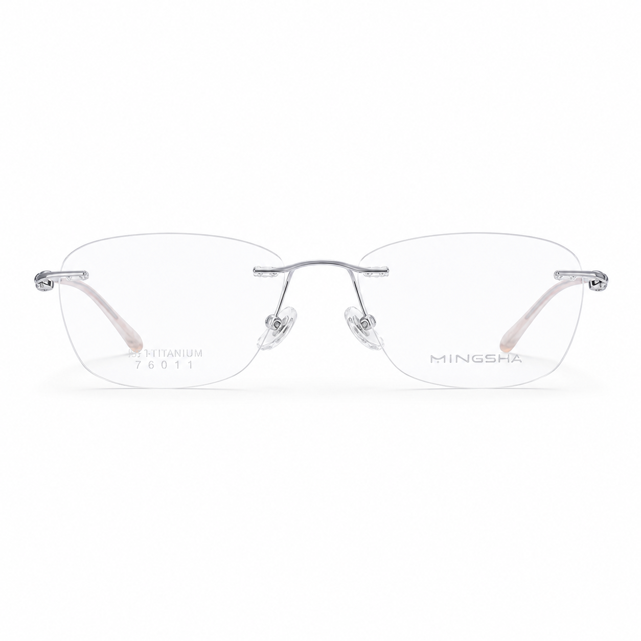 Silver Unisex Semi-Titanium Rimless Rounded-Rectangle Glasses, clean front product view