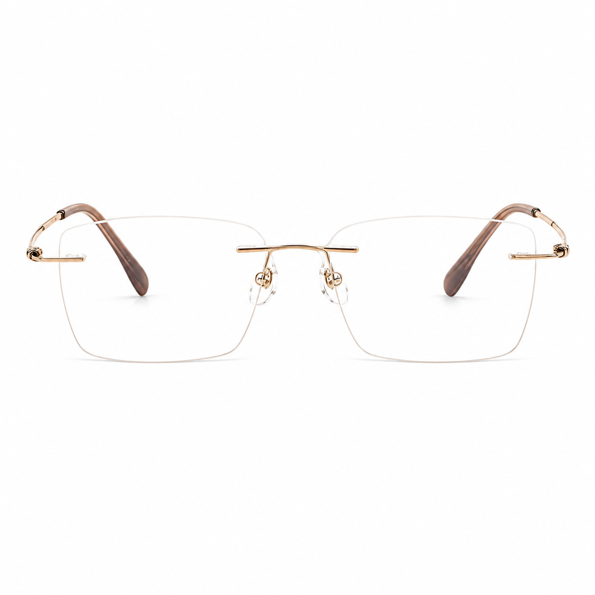 Gold Unisex Square Titanium Rimless Glasses, clean front view