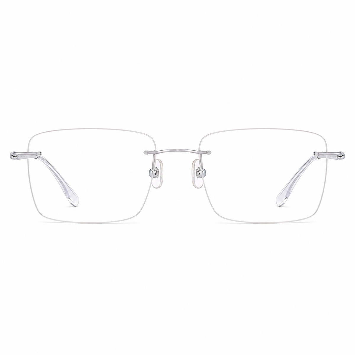 Silver Unisex Square Titanium Rimless Glasses, clean front view