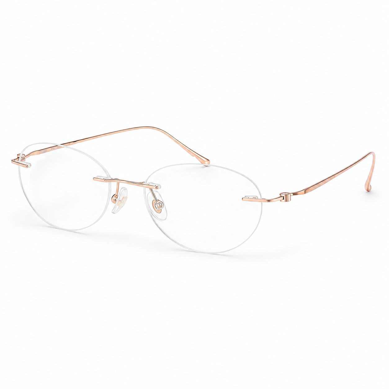 Amber/Rose Gold Women's Slim Oval Pure Titanium Rimless Glasses, 45-degree view