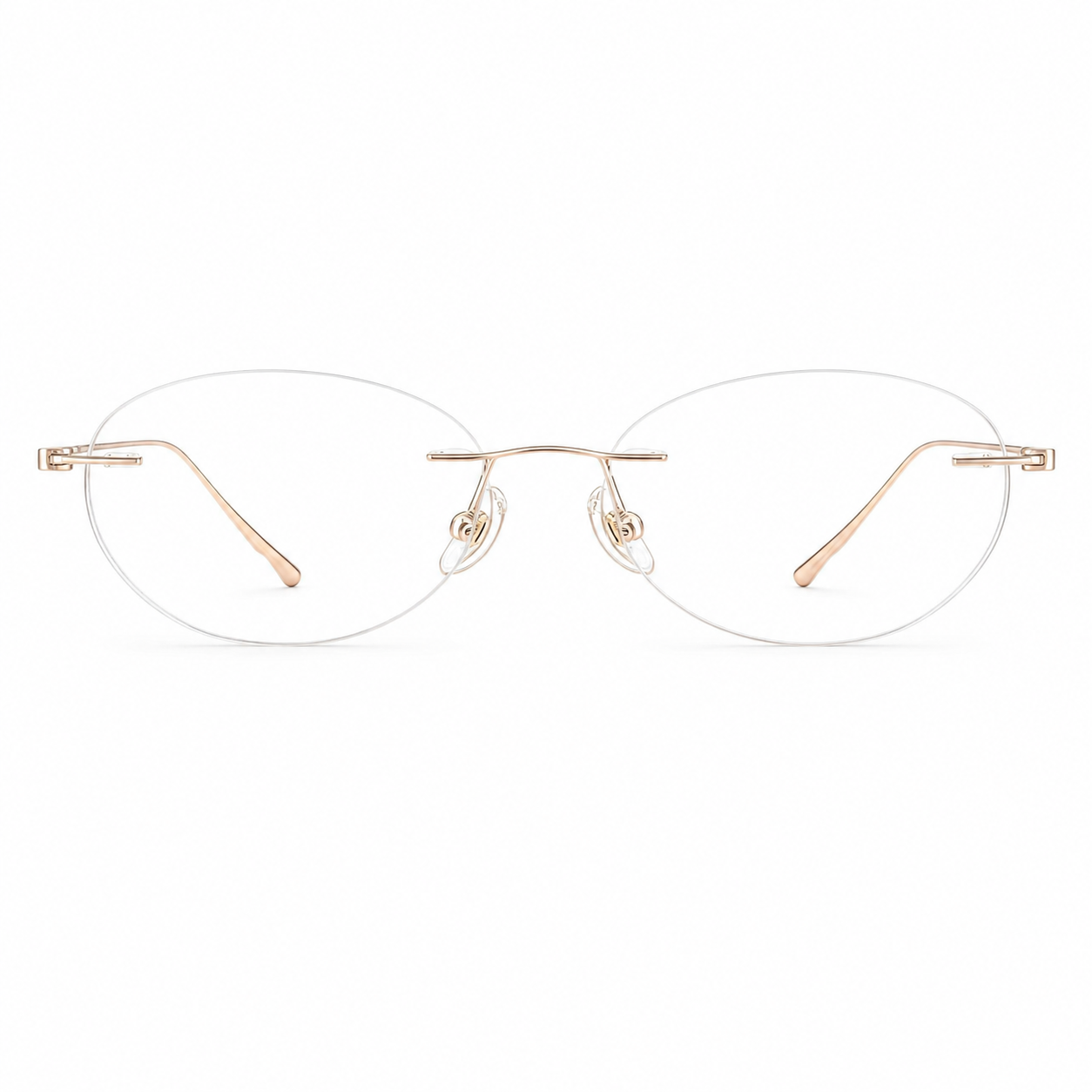Amber/Rose Gold Women's Slim Oval Pure Titanium Rimless Glasses, clean front view