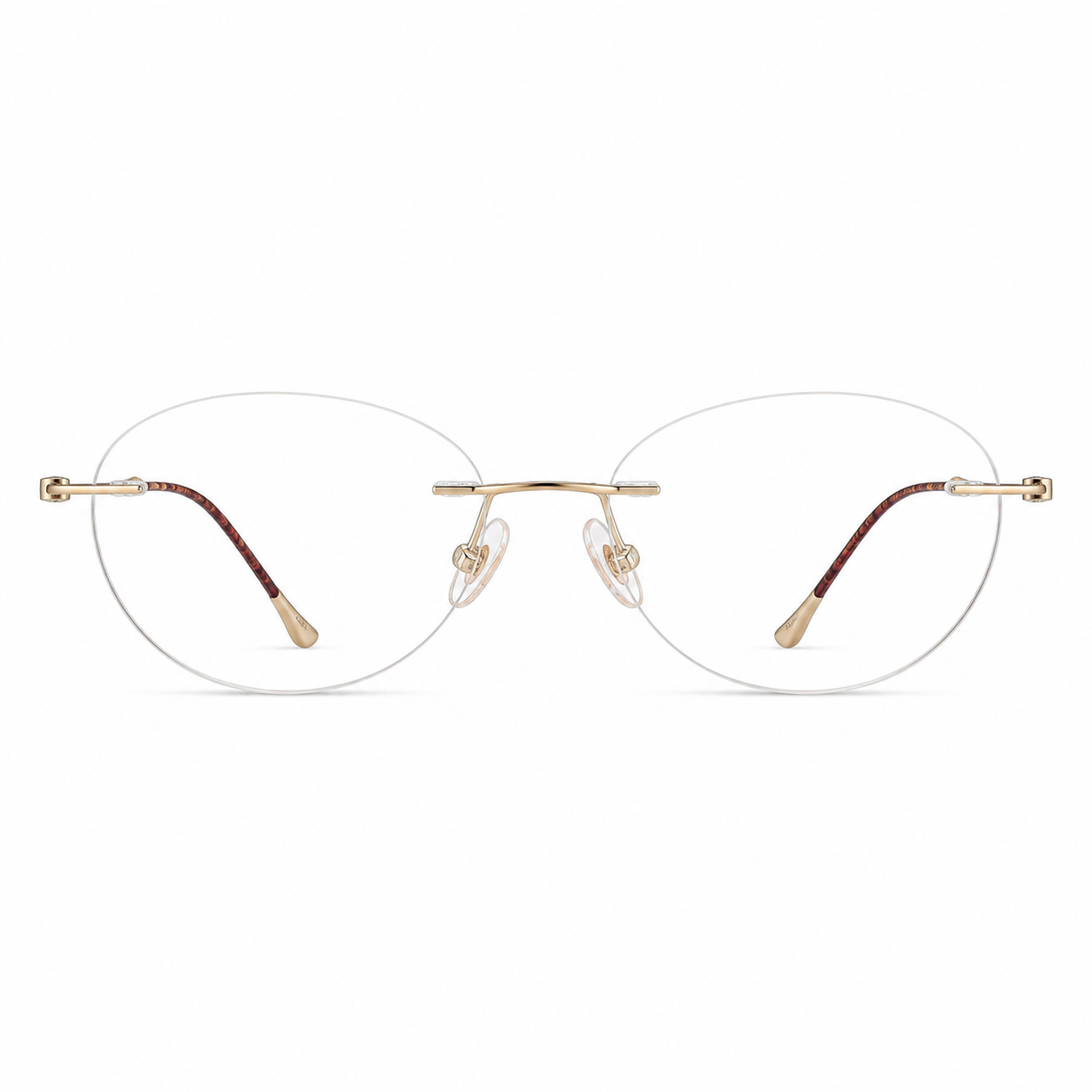 Tortoise/Gold Women's Slim Oval Pure Titanium Rimless Glasses, clean front view