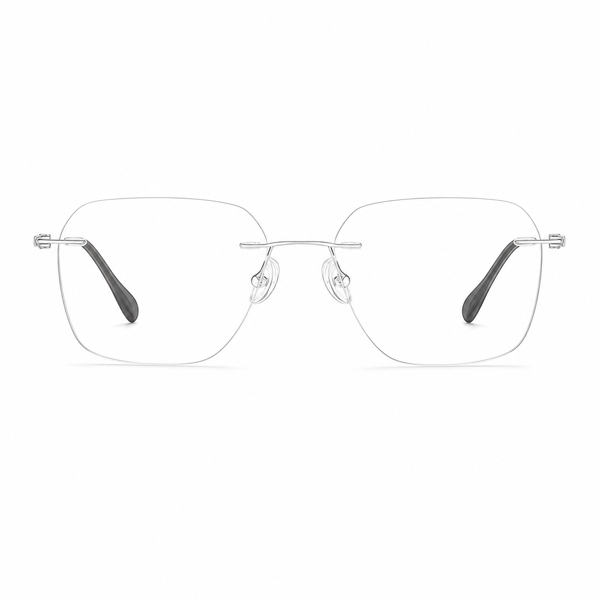 Silver Men's Square Pure Titanium Rimless Glasses, clean front view