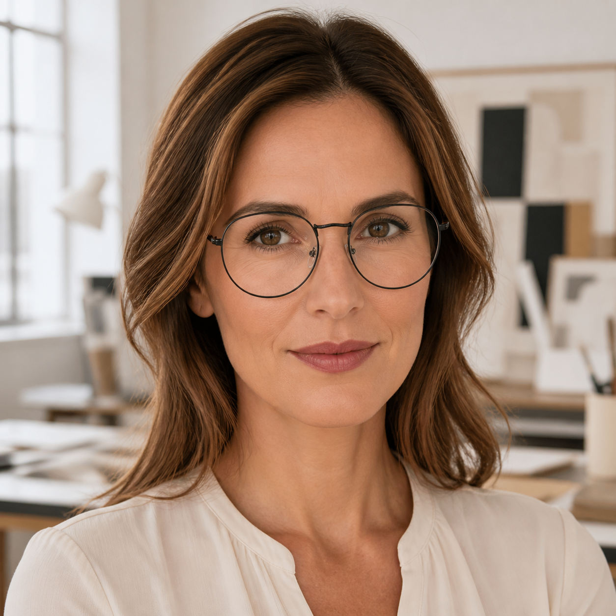 Adult model wearing Black Unisex Retro Alloy Round Full-Rim Glasses, lifestyle view 2