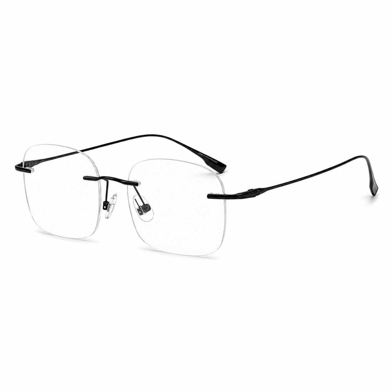Black Women's Soft Geometric Pure Titanium Rimless Glasses, 45-degree view