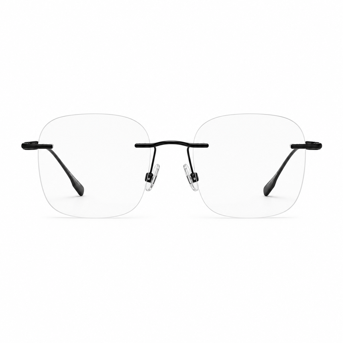 Black Women's Soft Geometric Pure Titanium Rimless Glasses, clean front view