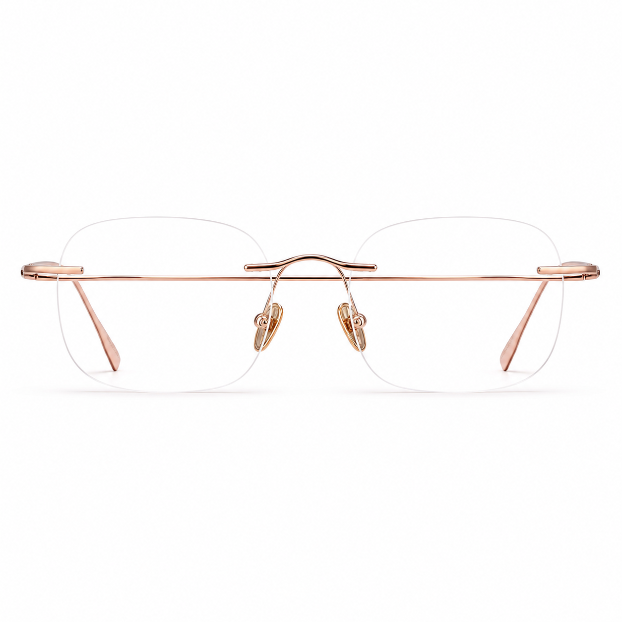 Rose Gold Women's Soft Geometric Pure Titanium Rimless Glasses, clean front view