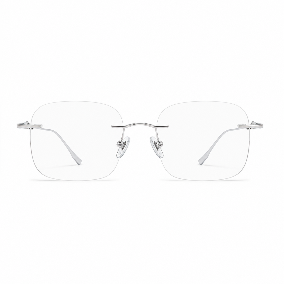 Silver Women's Soft Geometric Pure Titanium Rimless Glasses, clean front view
