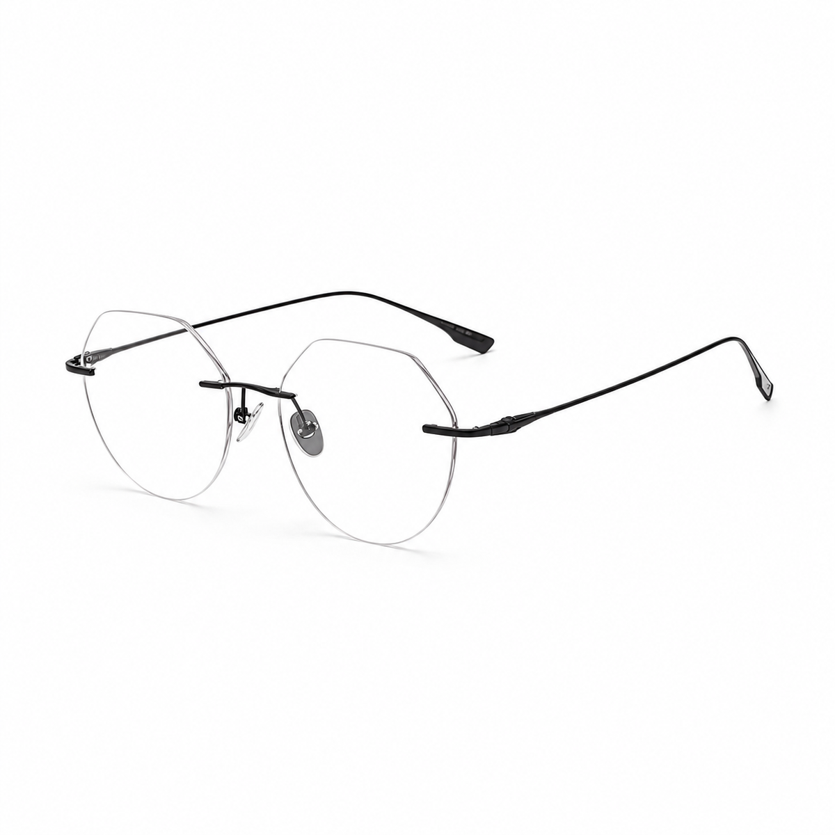 Black Women's Round Pure Titanium Rimless Glasses, 45-degree view