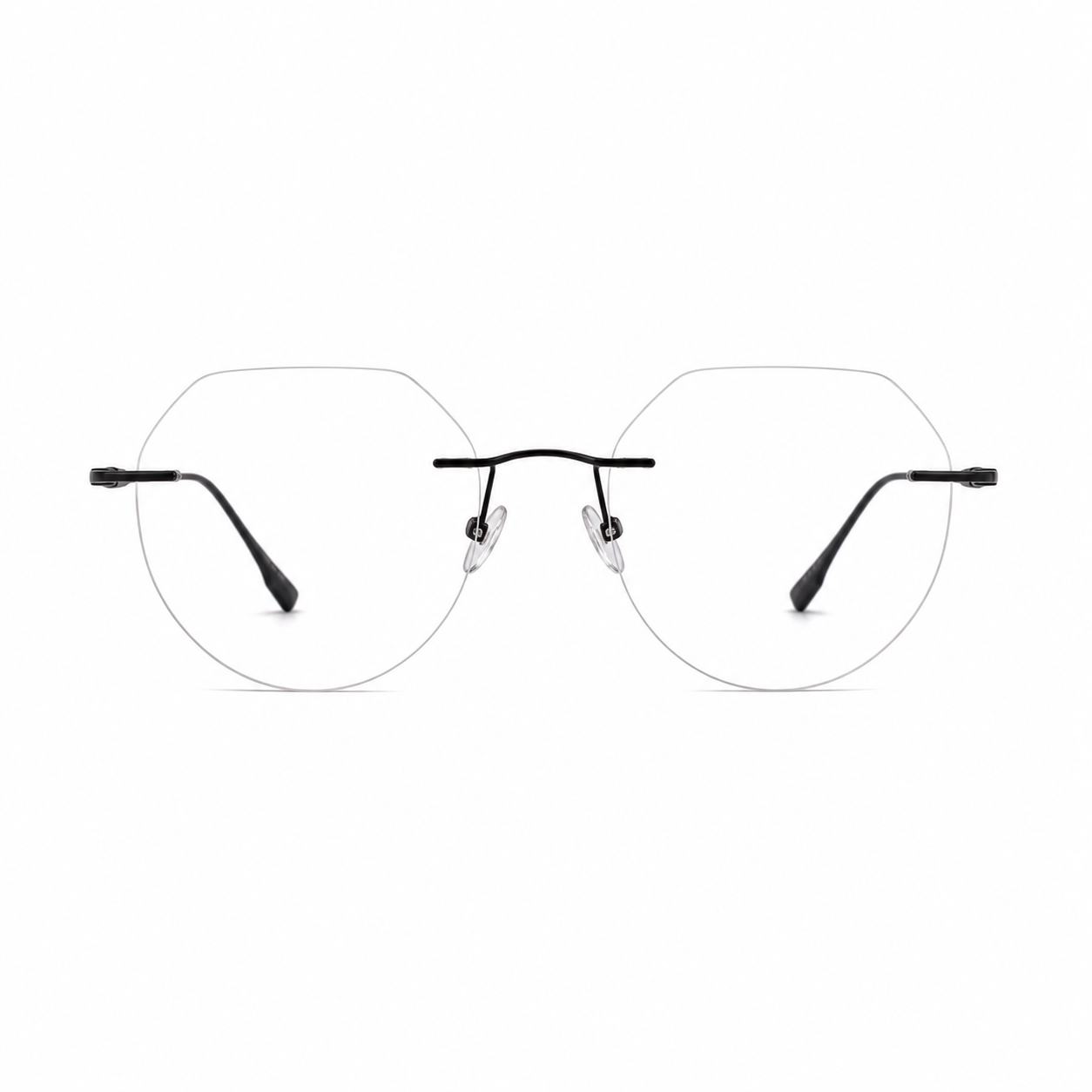 Black Women's Round Pure Titanium Rimless Glasses, clean front view