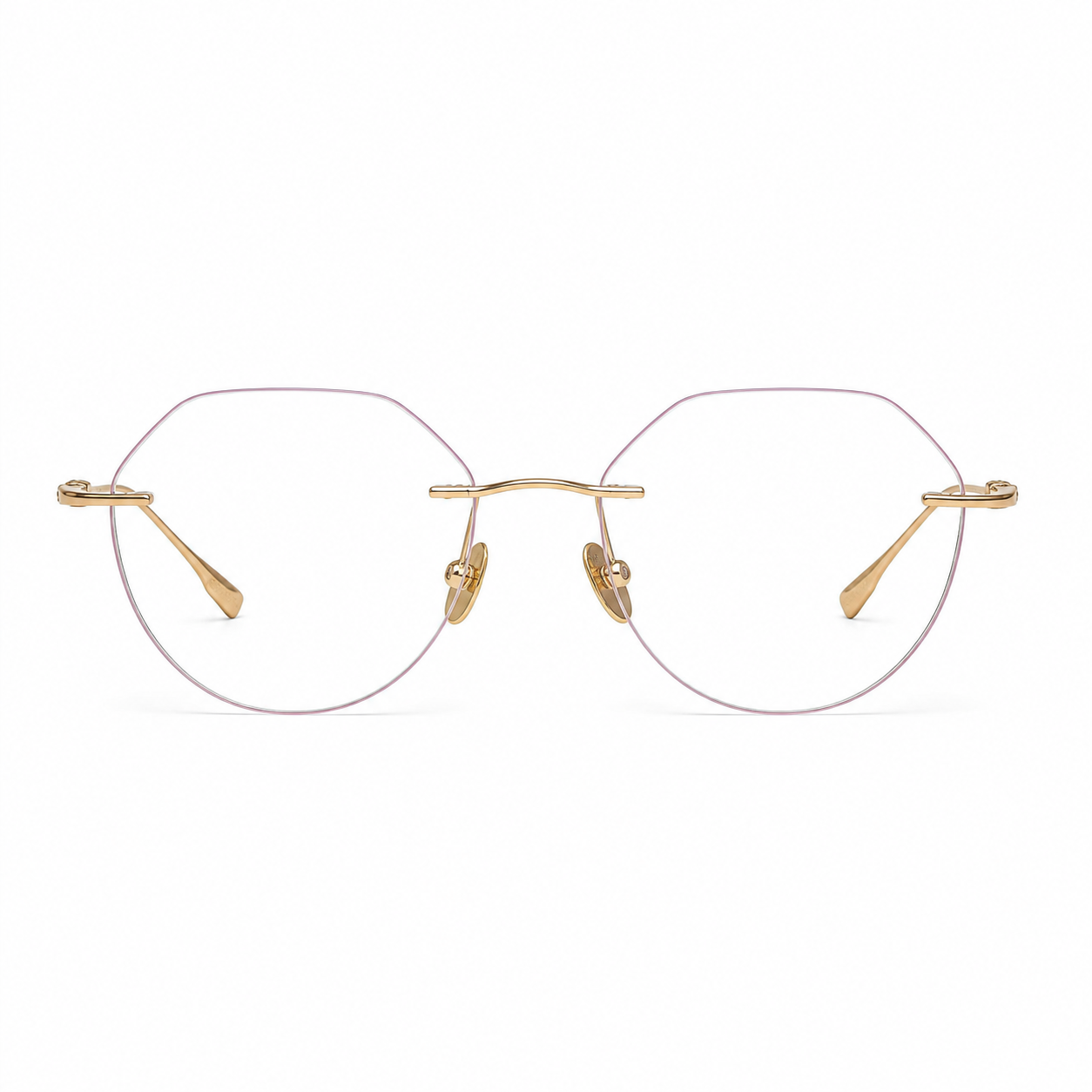 Gold Women's Round Pure Titanium Rimless Glasses, clean front view