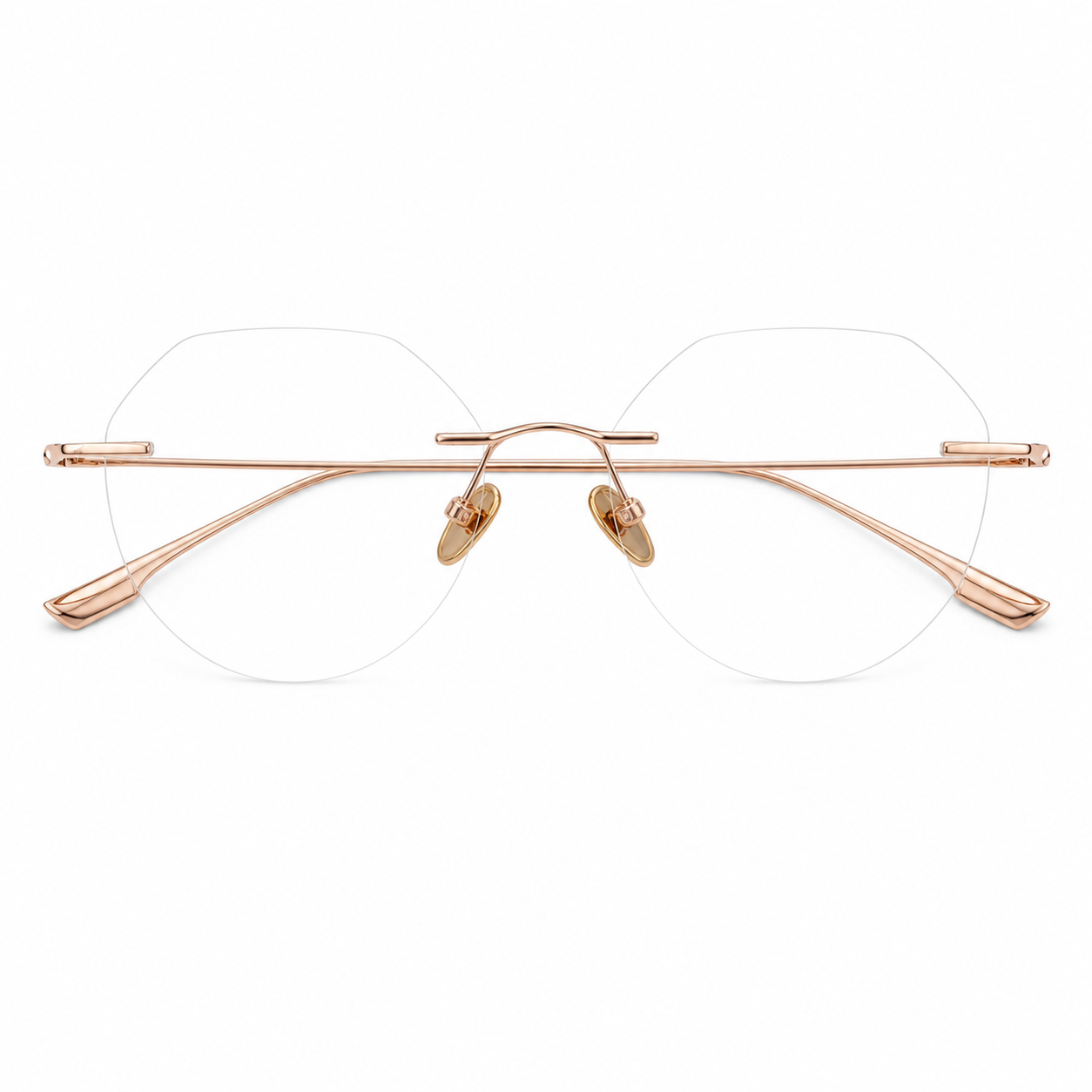 Rose Gold Women's Round Pure Titanium Rimless Glasses, clean front view
