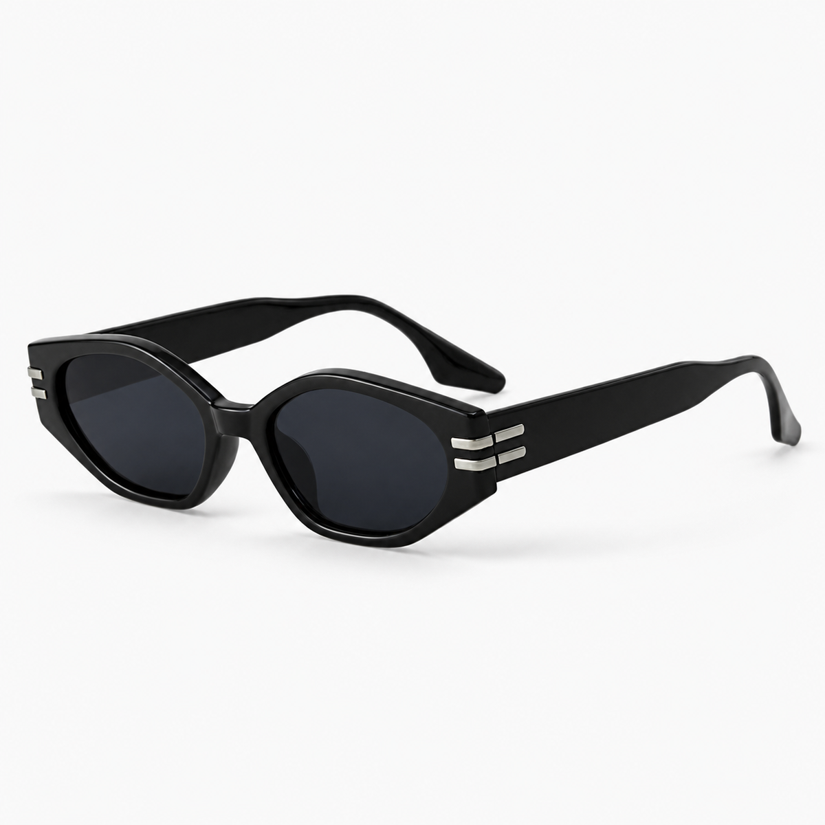 Black Women's Polycarbonate Small Cat-Eye Sunglasses, 45-degree product view