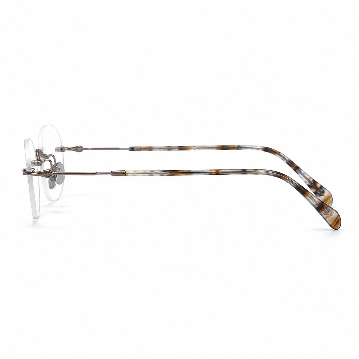 Antique Bronze/Yellow Grey Vintage Sophisticated Rimless Eyeglasses, true side-profile product view