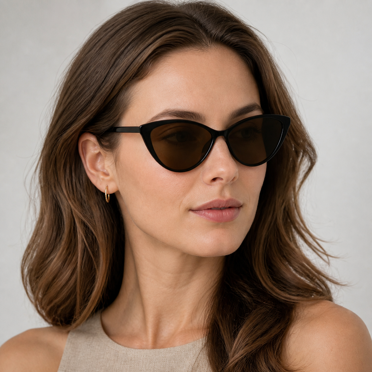 Women’s Amber Brown sunglasses worn by an adult White woman