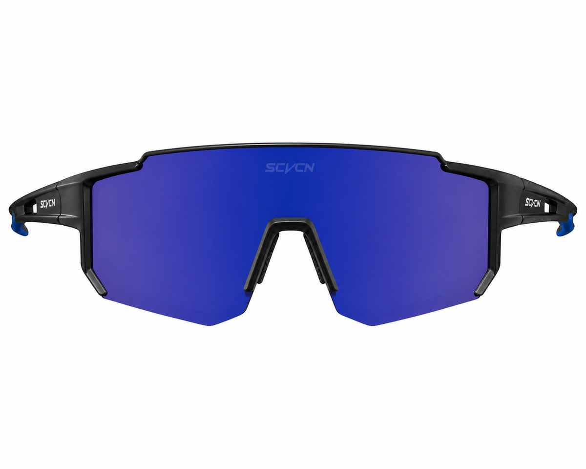 Matte Black Frame/Blue Lens Unisex TR90 Dustproof Shield Cycling Sunglasses, clean front product view