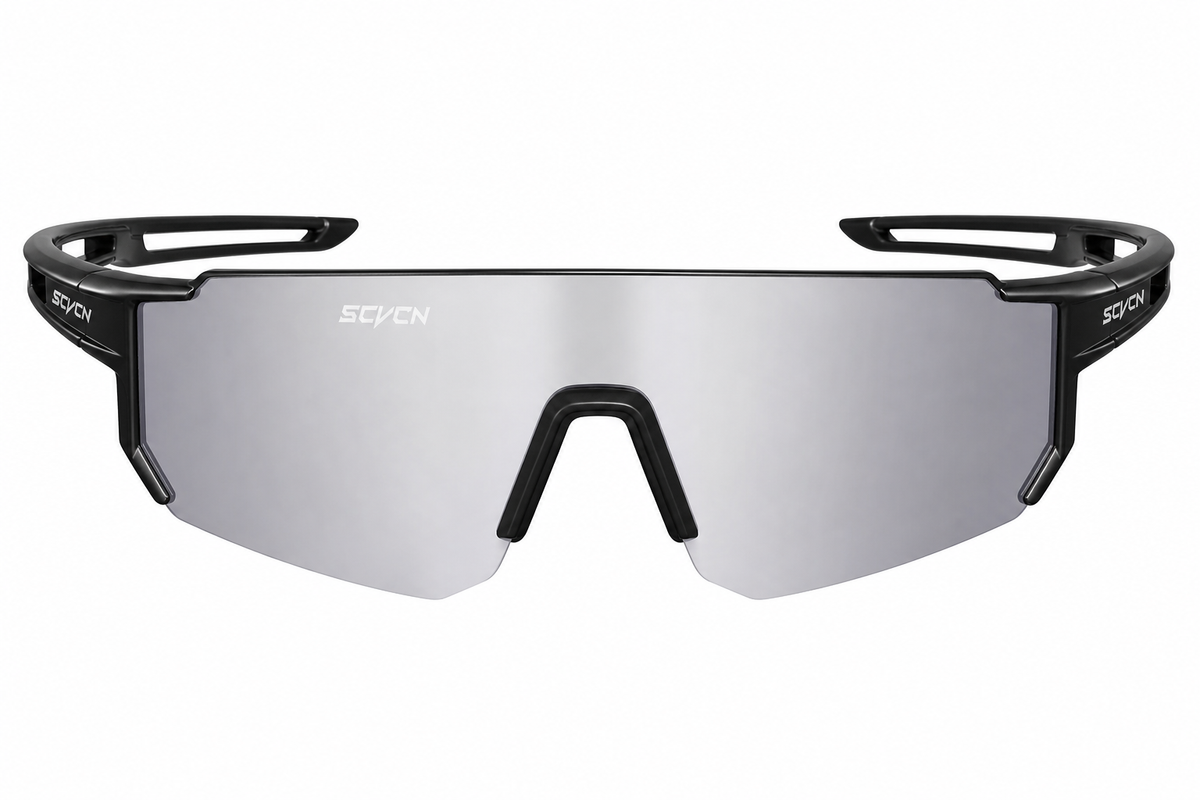 Matte Black Frame/Silver Lens Unisex TR90 Dustproof Shield Cycling Sunglasses, clean front product view