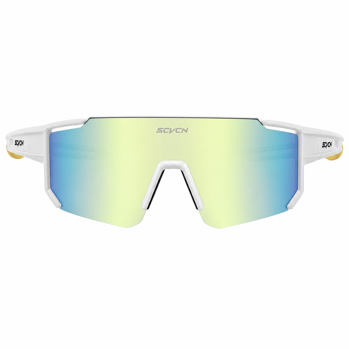 Matte White Frame/Gold Lens Unisex TR90 Dustproof Shield Cycling Sunglasses, clean front product view