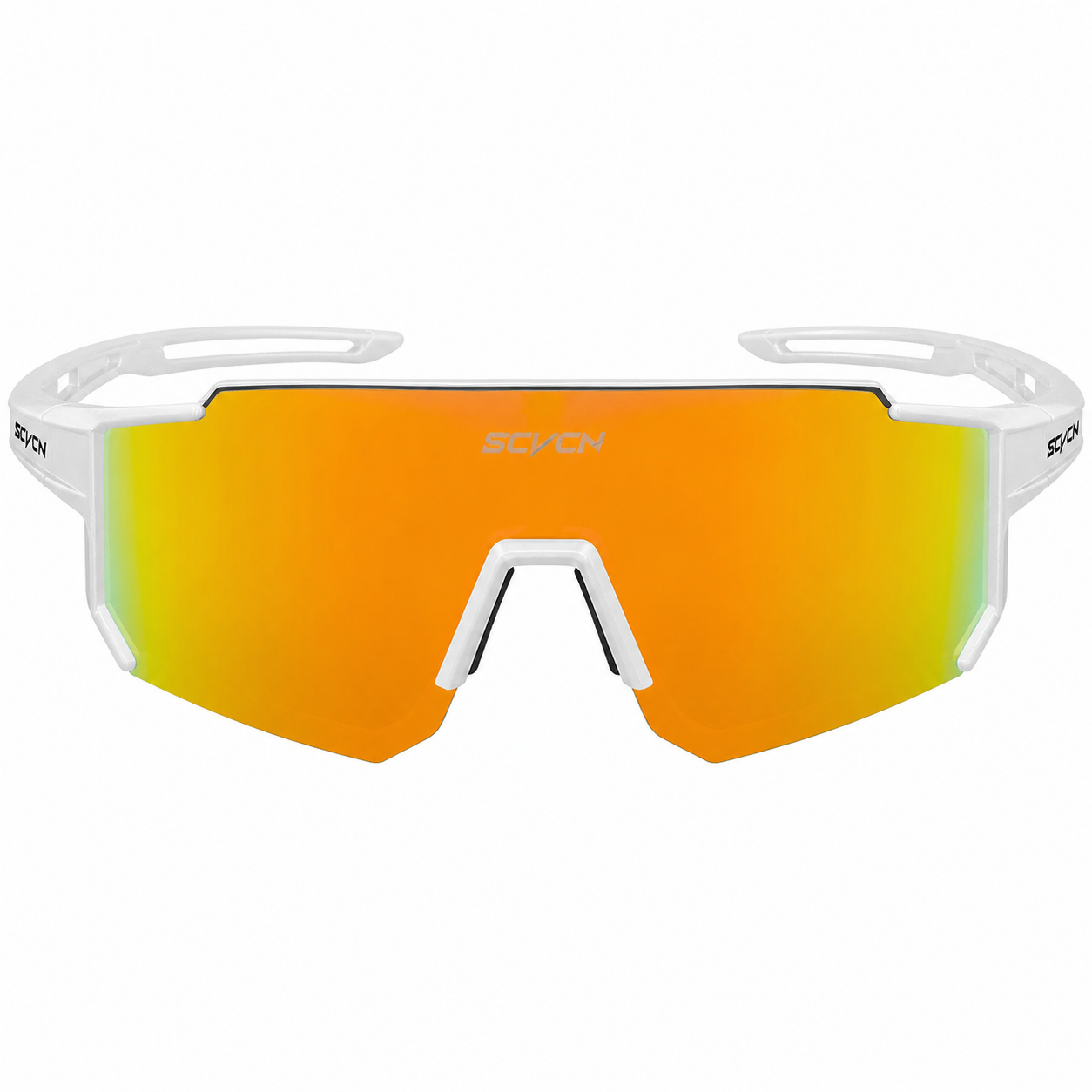 Matte White Frame/Red Lens Unisex TR90 Dustproof Shield Cycling Sunglasses, clean front product view