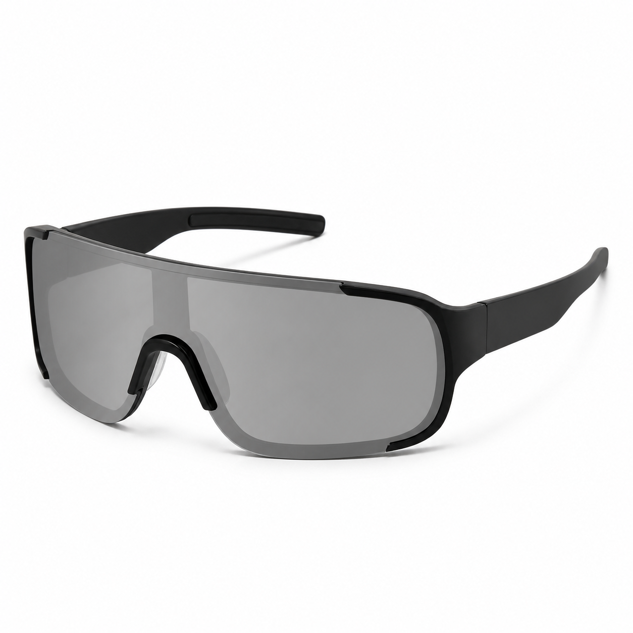 Black Frame/Silver Lens Unisex PC Windproof Rectangle Cycling Sunglasses, 45-degree product view
