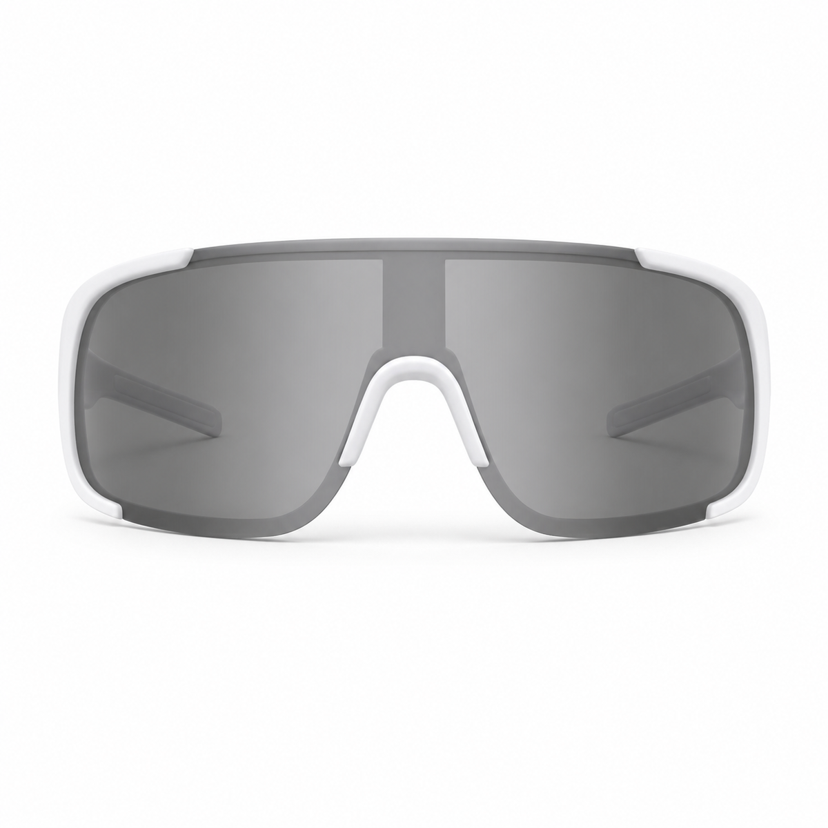 White Frame/Silver Lens Unisex PC Windproof Rectangle Cycling Sunglasses, clean front product view