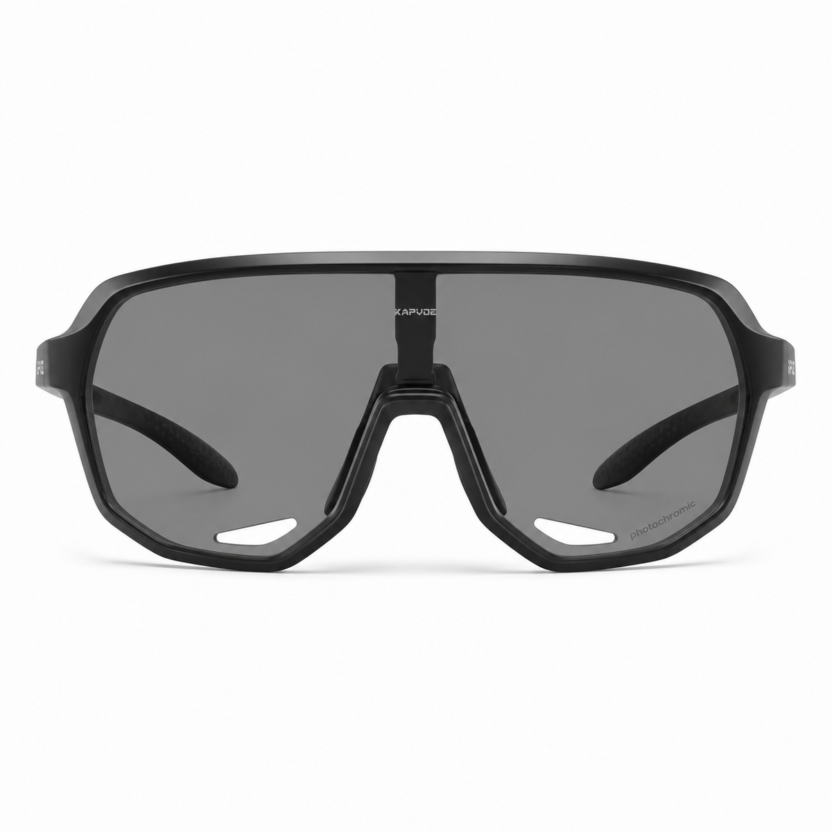 Black Frame/Photochromic Grey Lens Unisex TR90 Photochromic Full-Rim Cycling Sunglasses, clean front product view