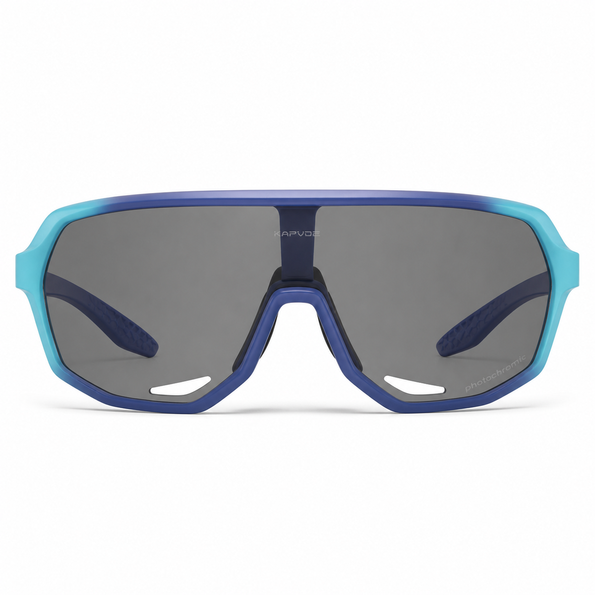 Gradient Blue Frame/Photochromic Grey Lens Unisex TR90 Photochromic Full-Rim Cycling Sunglasses, clean front product view