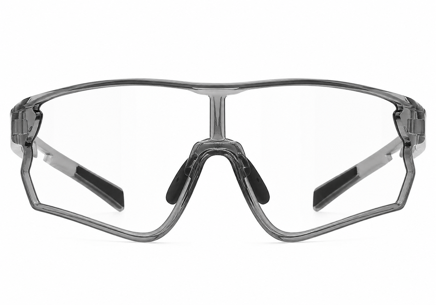 Crystal Grey Frame/Photochromic Grey Lens Unisex TR Photochromic Wraparound Cycling Glasses, clean front product view