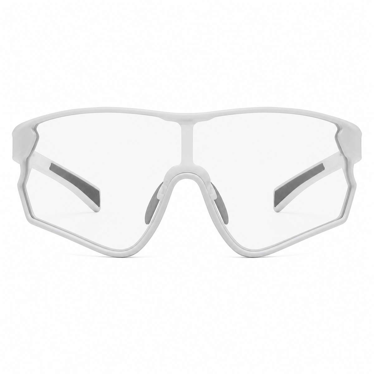Matte White Frame/Photochromic Grey Lens Unisex TR Photochromic Wraparound Cycling Glasses, clean front product view
