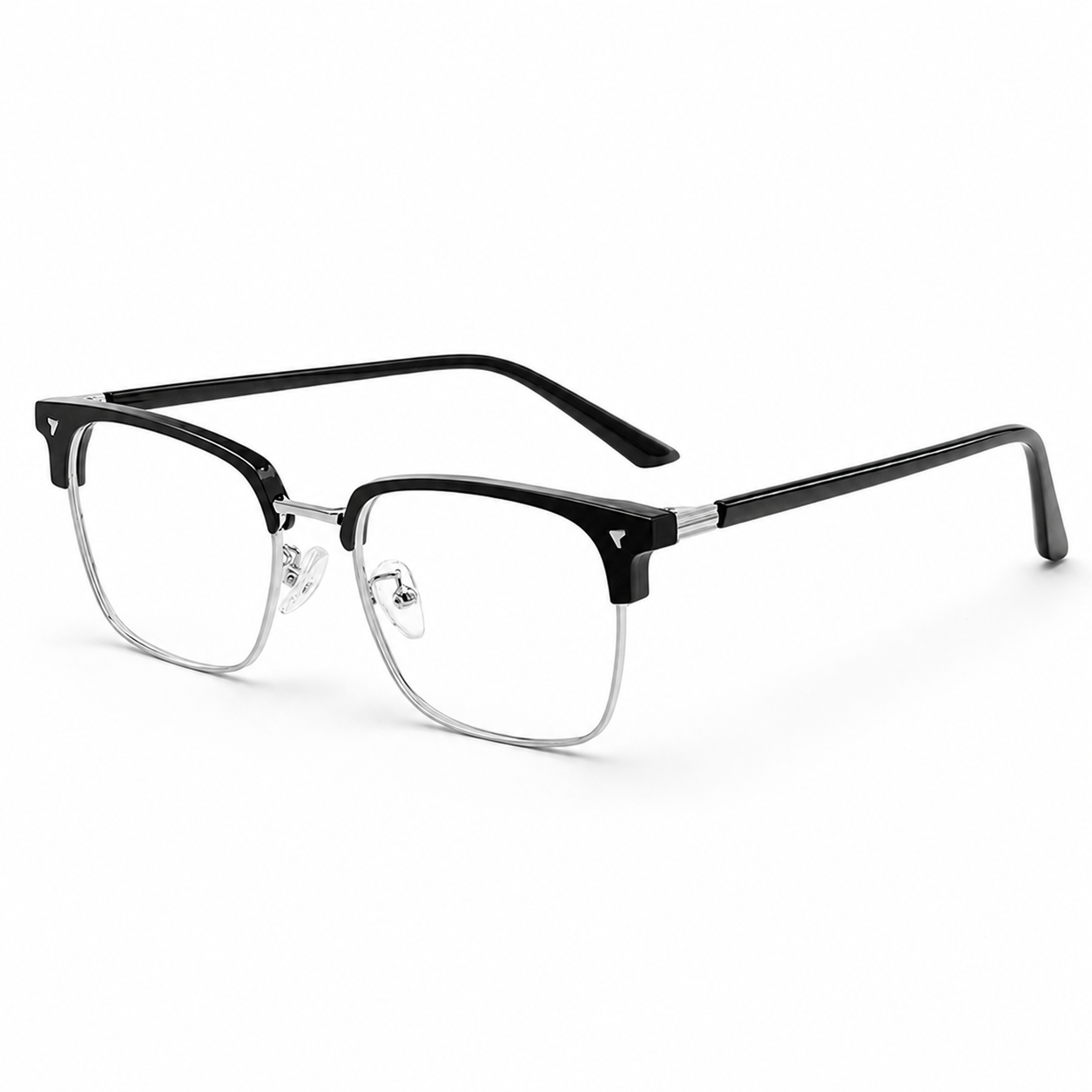 Black/Silver Vintage Samurai-Inspired Alloy Semi-Rimless Glasses, high-resolution product view