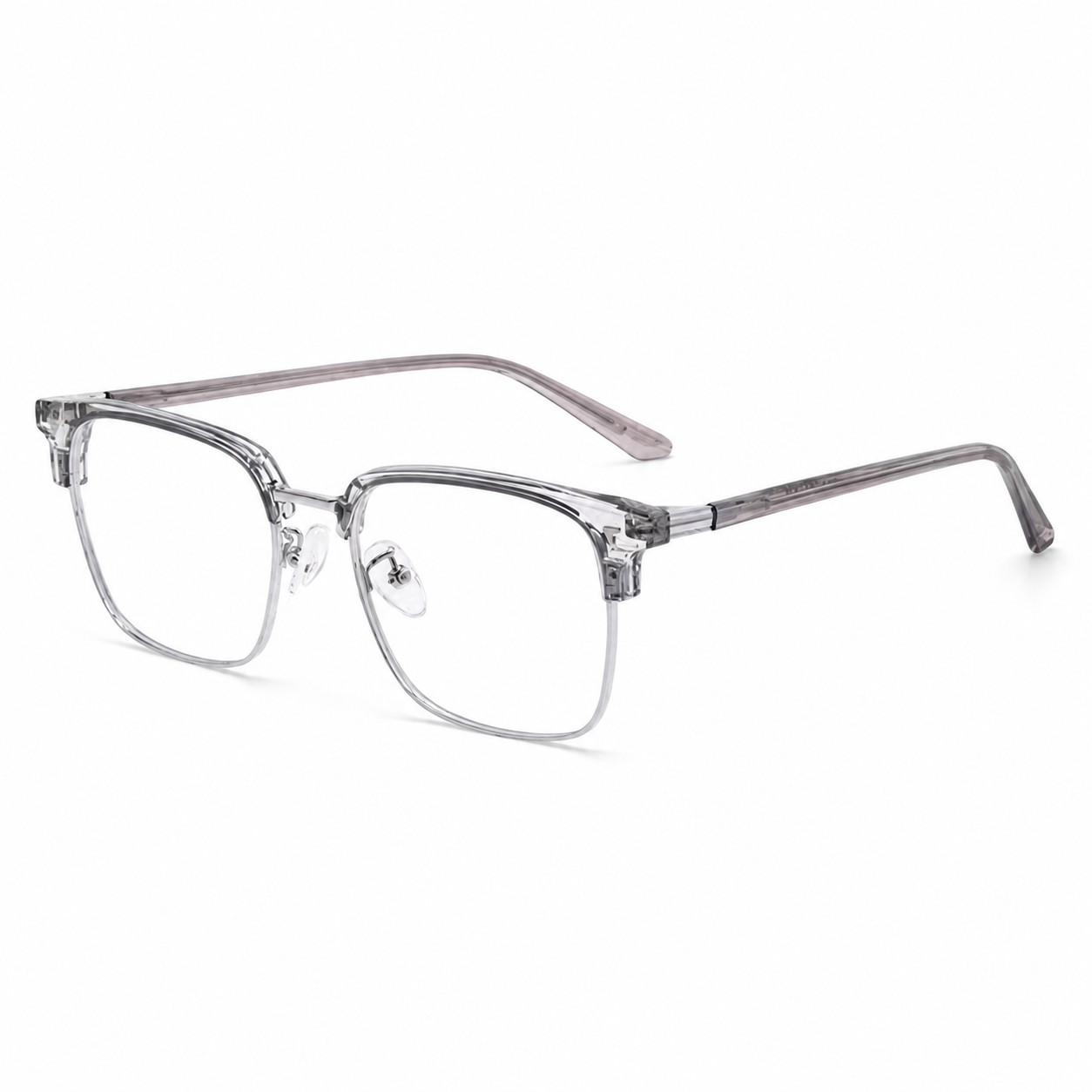 Crystal Grey/Silver Vintage Samurai-Inspired Alloy Semi-Rimless Glasses, high-resolution product view