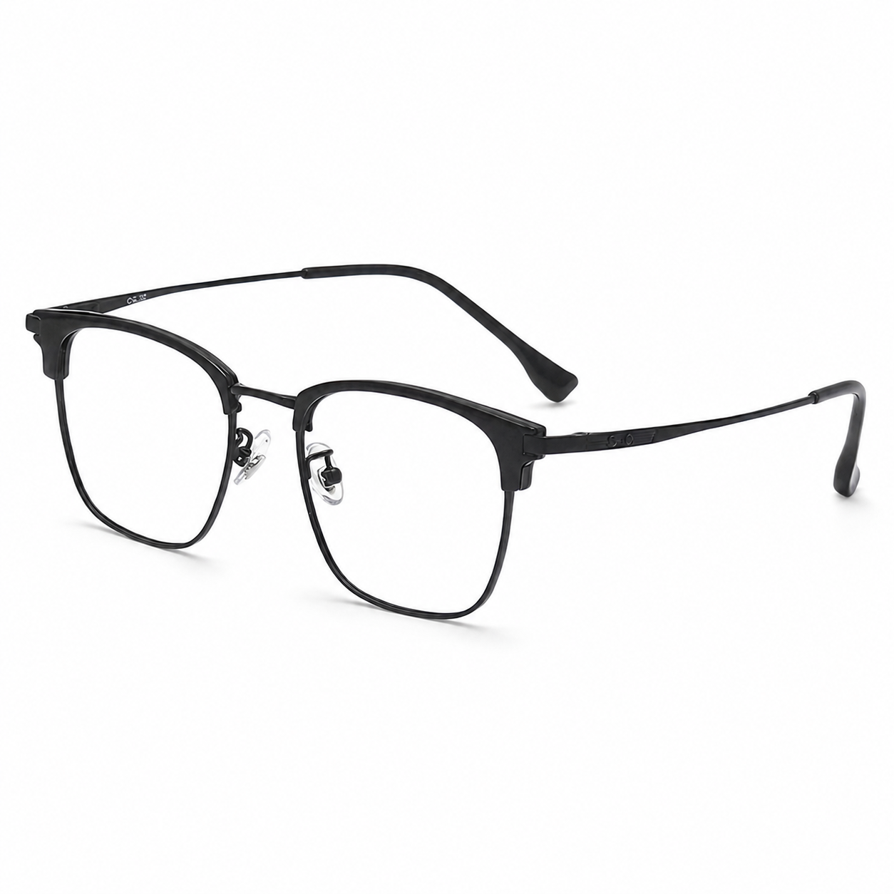 Black Oversized Square Titanium Semi-Rimless Glasses, high-resolution product view