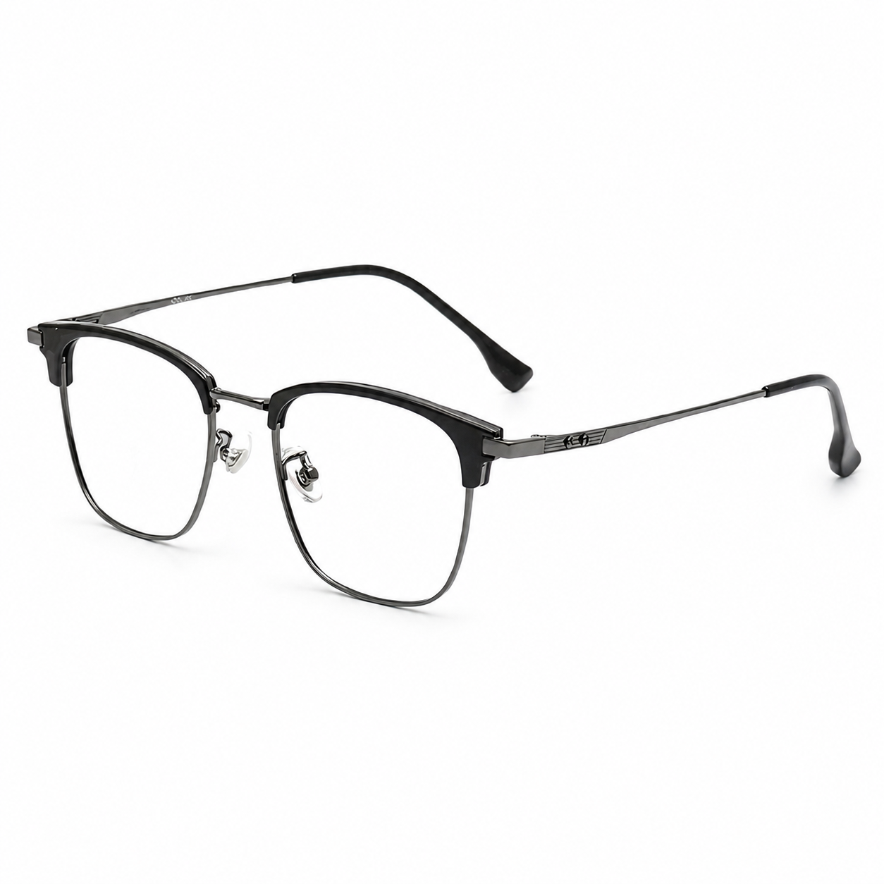 Black/Gunmetal Oversized Square Titanium Semi-Rimless Glasses, high-resolution product view