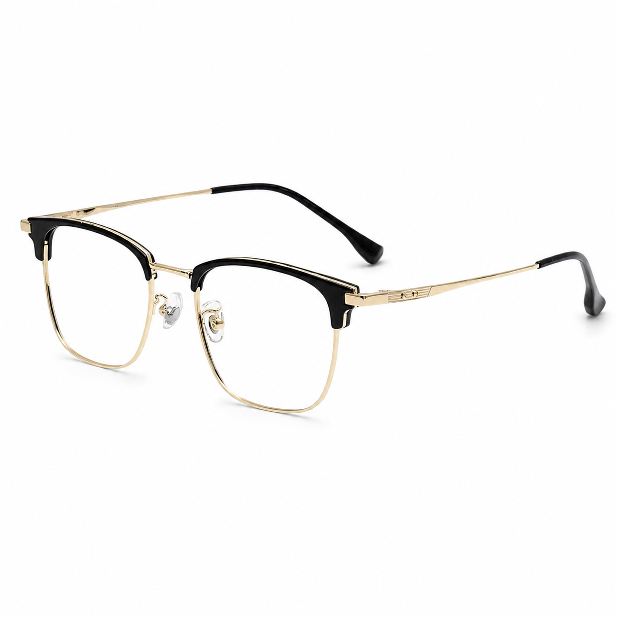 Black/Gold Oversized Square Titanium Semi-Rimless Glasses, high-resolution product view