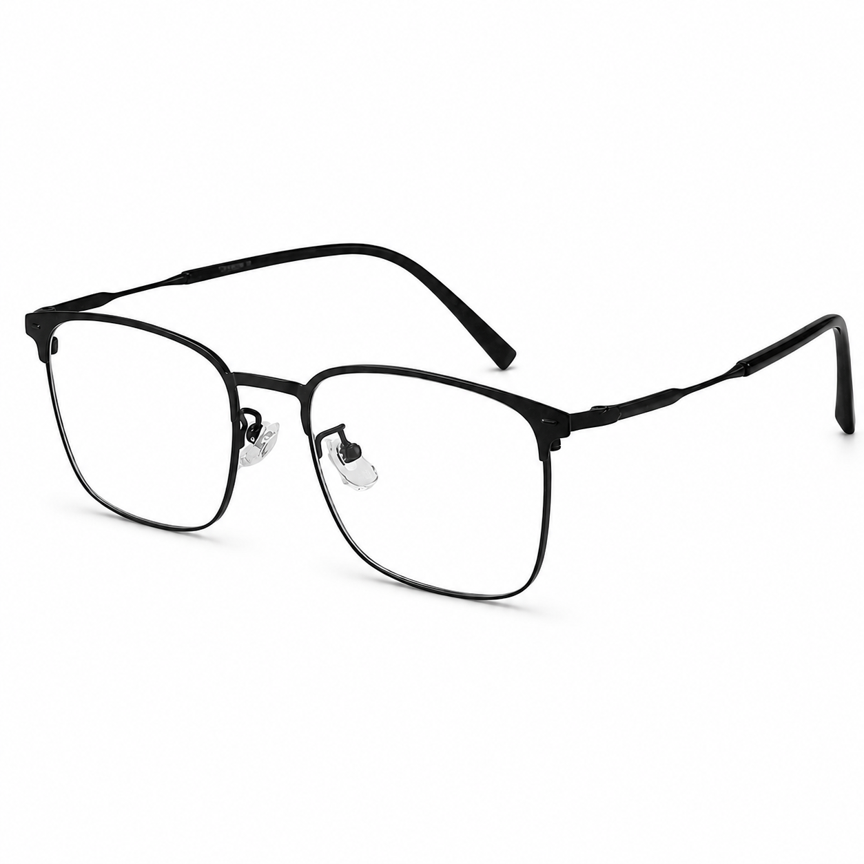 Matte Black Sophisticated Titanium Alloy Semi-Rimless Glasses, high-resolution product view