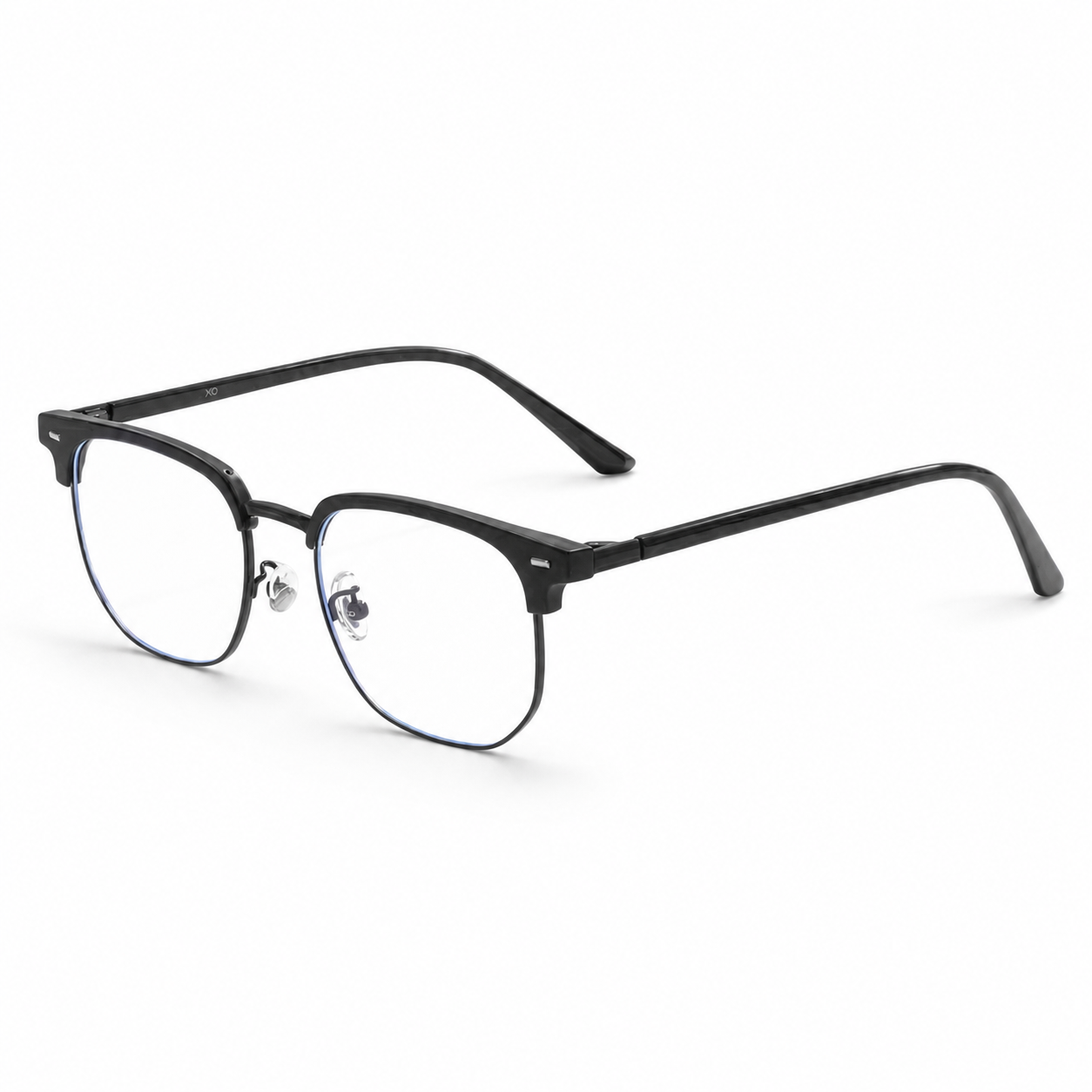 Black Modern TR & Alloy Semi-Rimless Glasses, high-resolution product view