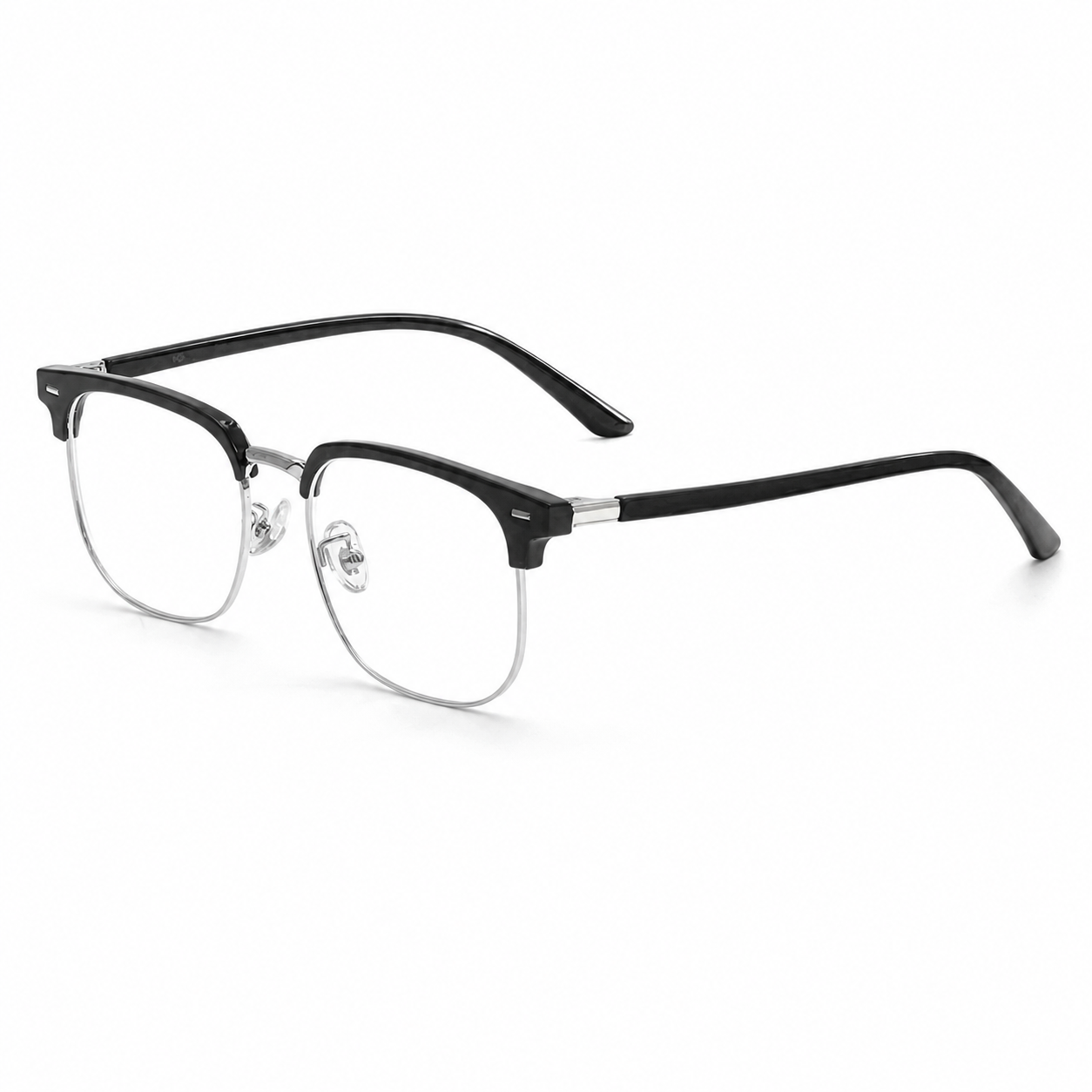 Black/Silver Modern TR & Alloy Semi-Rimless Glasses, high-resolution product view