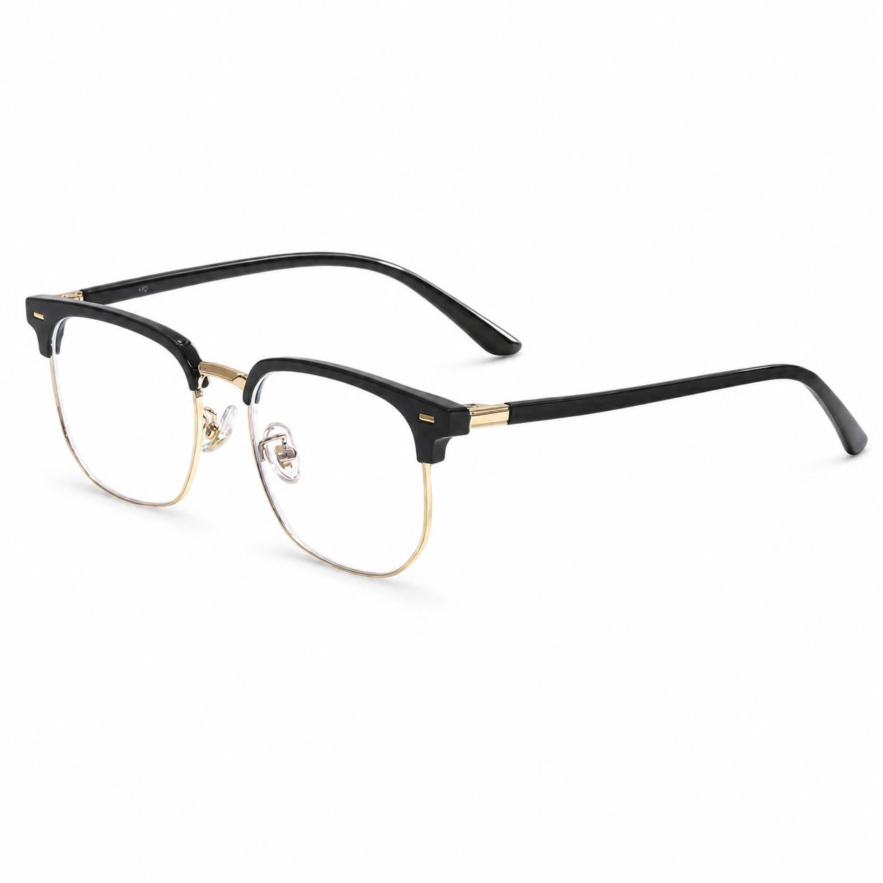 Black/Gold Modern TR & Alloy Semi-Rimless Glasses, high-resolution product view