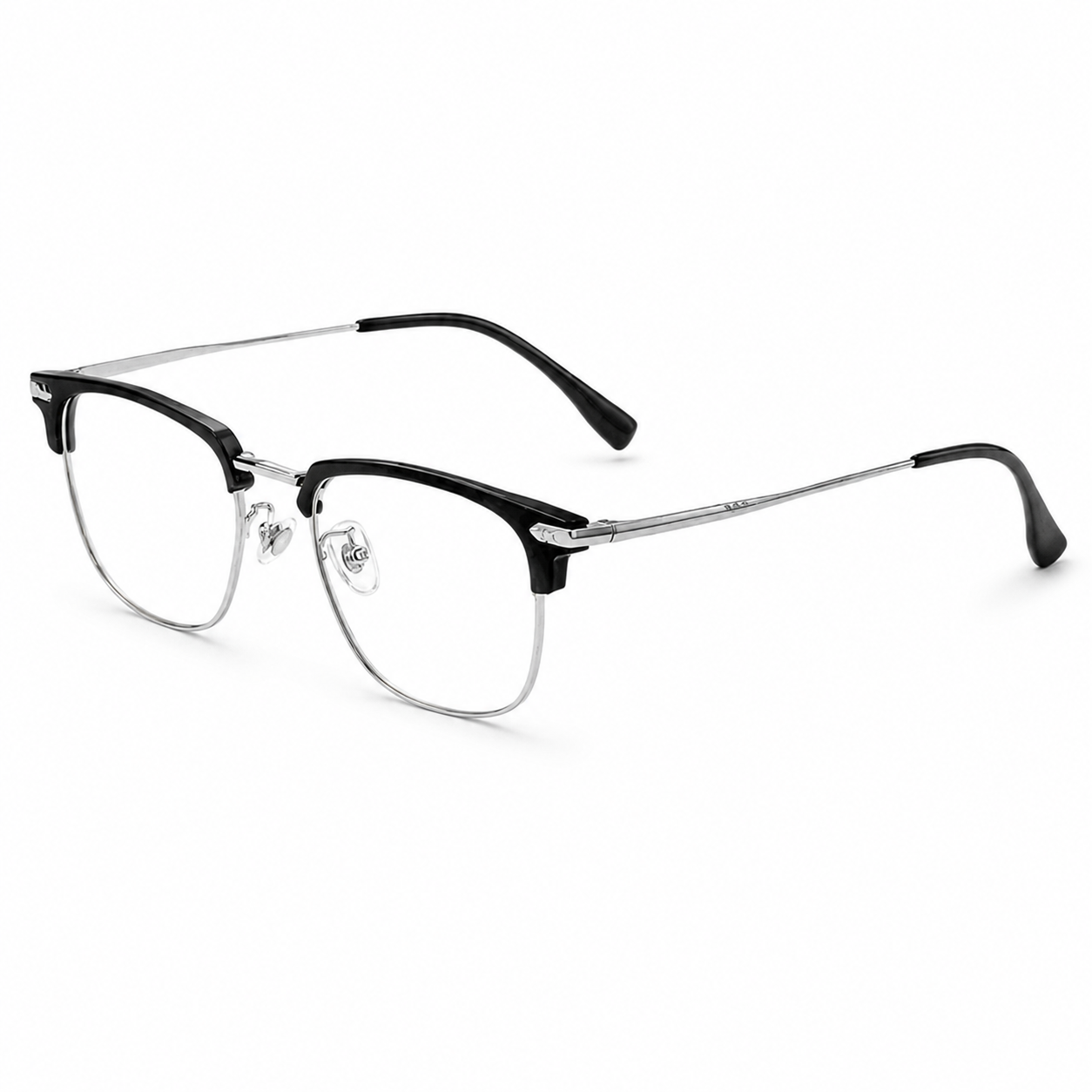 Black/Silver Sophisticated TR & Alloy Semi-Rimless Glasses, high-resolution product view