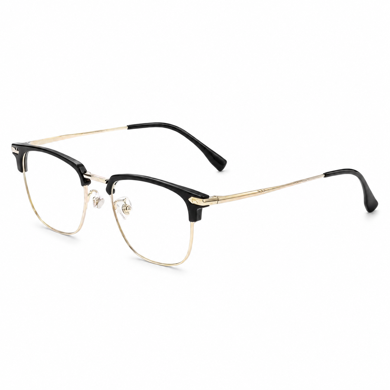Black/Gold Sophisticated TR & Alloy Semi-Rimless Glasses, high-resolution product view