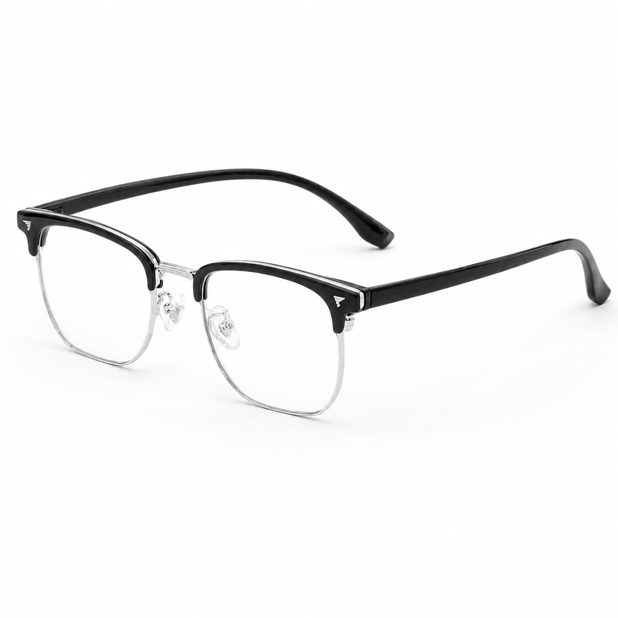 Black/Silver Contemporary TR & Alloy Semi-Rimless Glasses, high-resolution product view
