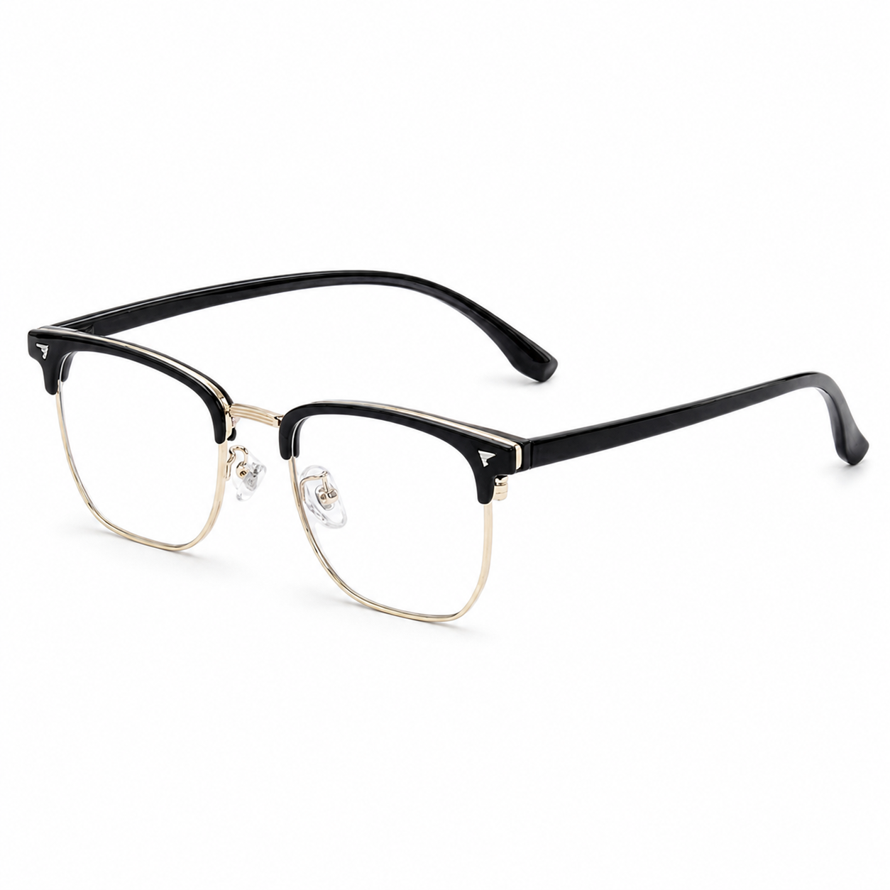 Black/Gold Contemporary TR & Alloy Semi-Rimless Glasses, high-resolution product view