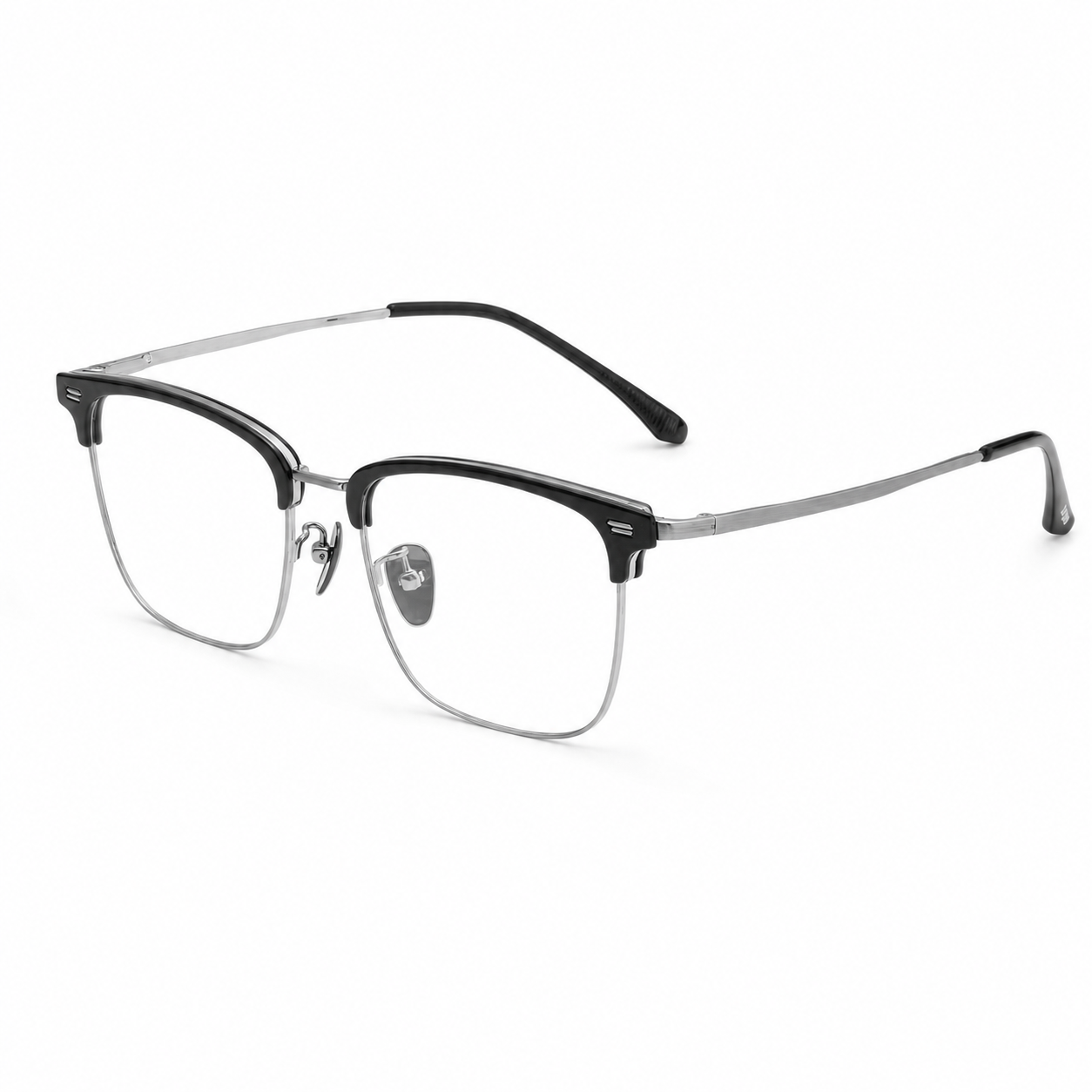 Black/Silver Minimalist TR & Titanium Semi-Rimless Glasses, high-resolution product view