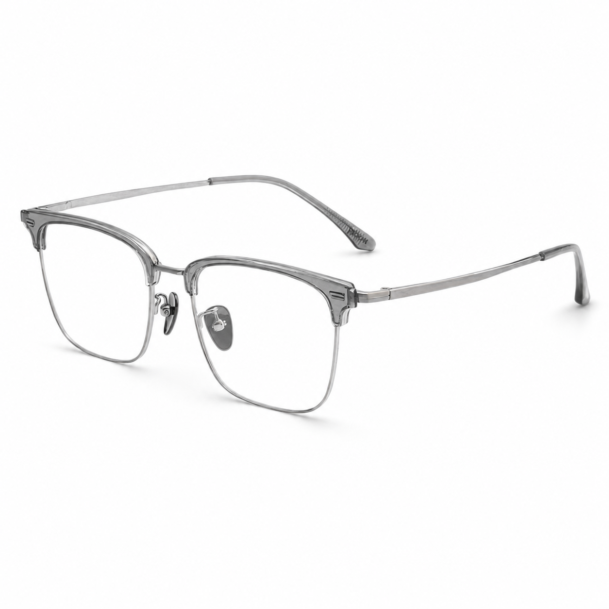 Crystal Grey/Silver Minimalist TR & Titanium Semi-Rimless Glasses, high-resolution product view