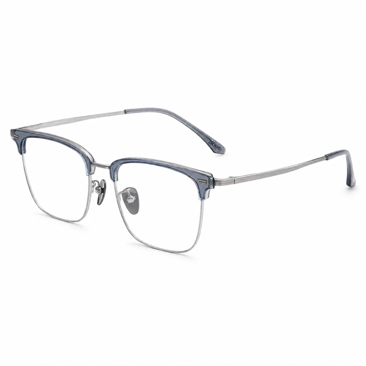 Smoky Blue/Silver Minimalist TR & Titanium Semi-Rimless Glasses, high-resolution product view