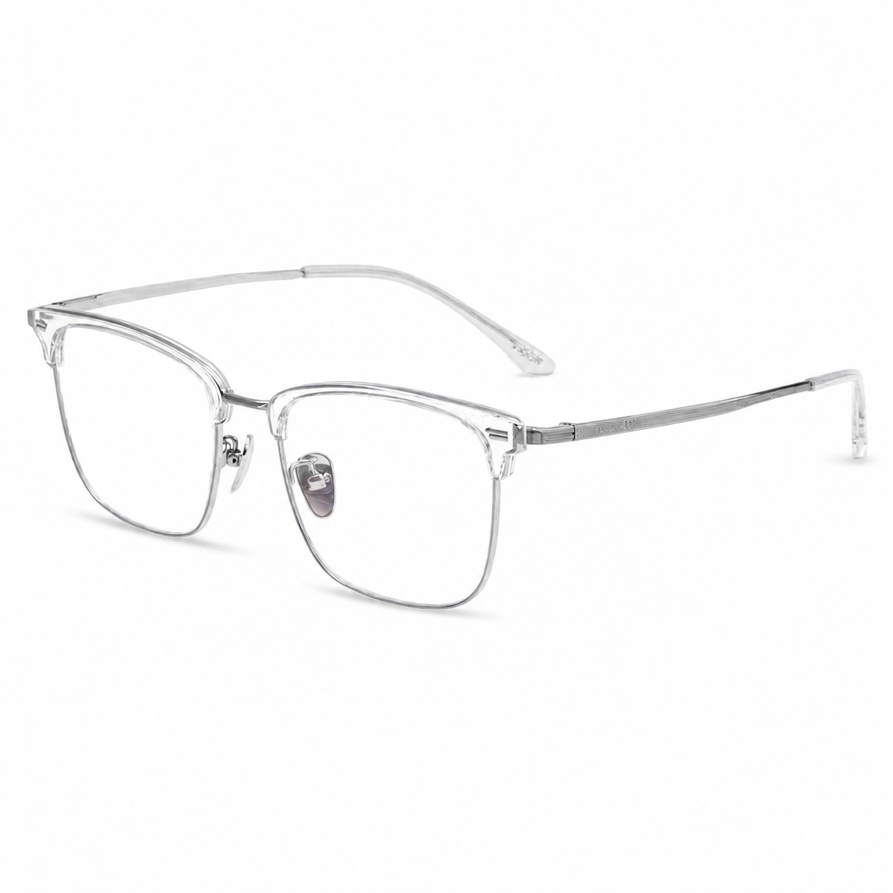 Crystal Silver Minimalist TR & Titanium Semi-Rimless Glasses, high-resolution product view