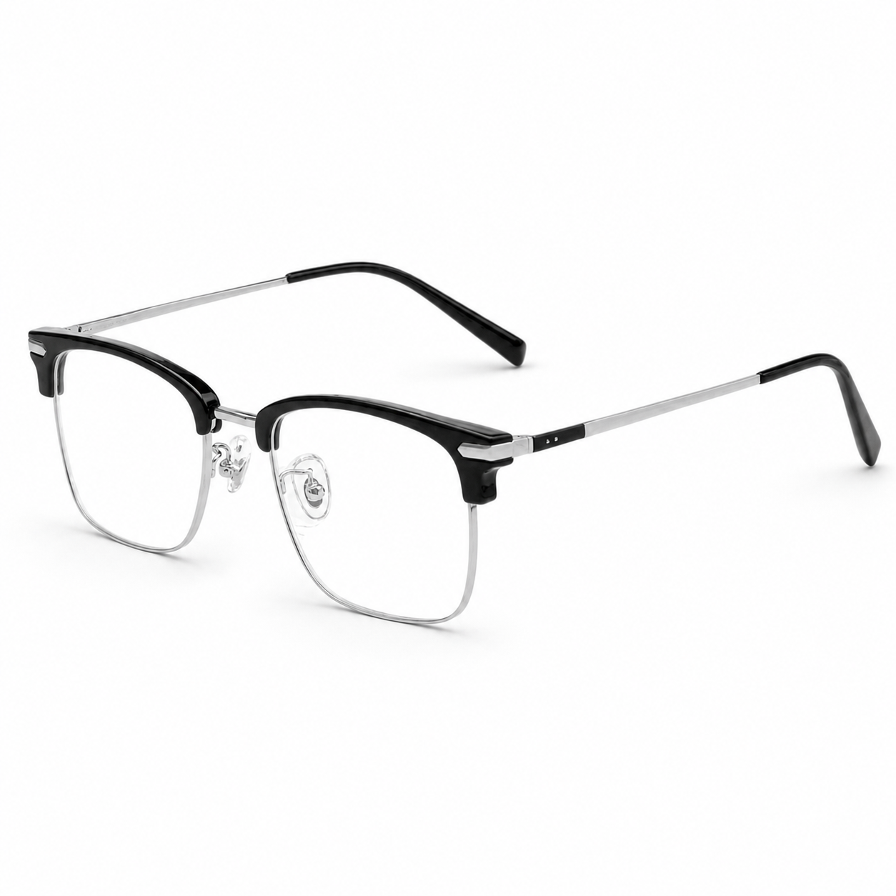 Black Round-Square Titanium Semi-Rimless Glasses, high-resolution product view
