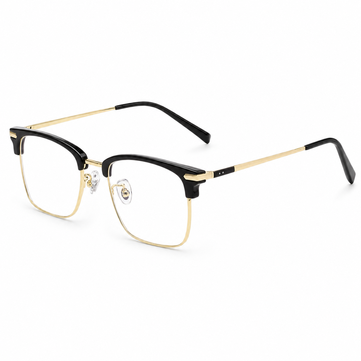 Black/Silver Round-Square Titanium Semi-Rimless Glasses, high-resolution product view