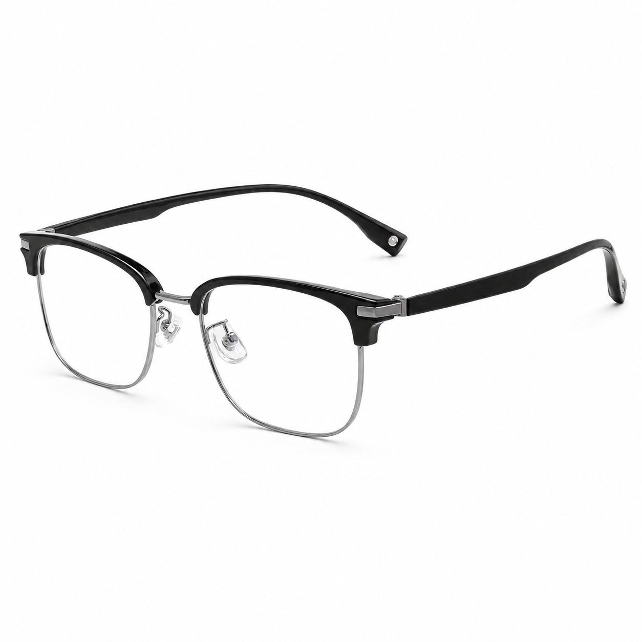 Black/Silver Vintage Artistic TR & Alloy Semi-Rimless Glasses, high-resolution product view